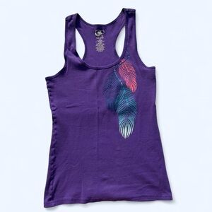 Y2K Festival Indie Purple OP Racerback Tank Top w Feather Graphic Print - XXL